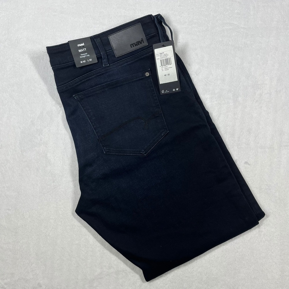 Mavi Matt Relaxed Straight Leg Jeans Mens 42x32 Dark Indigo Stretch Designer NWT